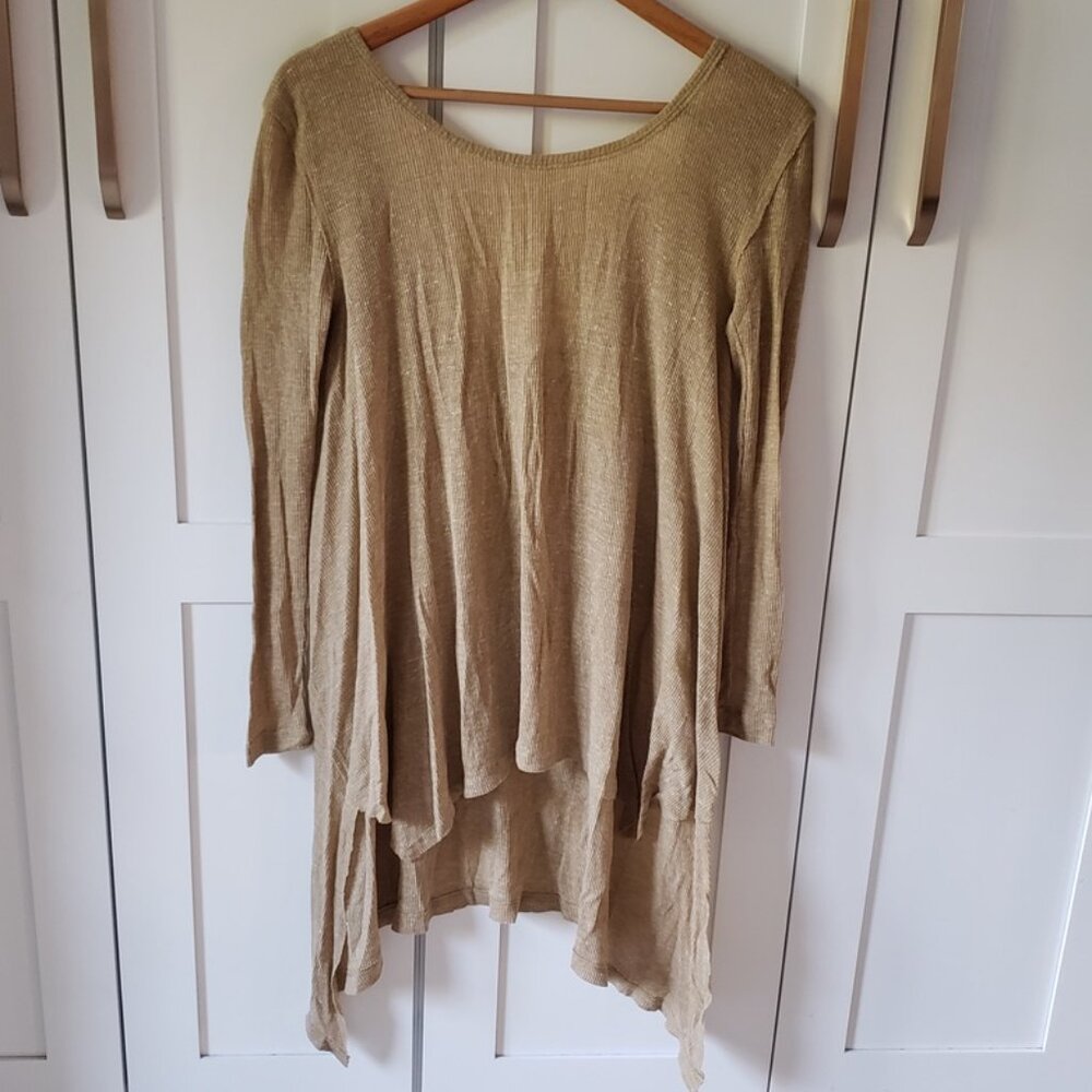 Free People Tunic Top Womens XS Tan High Low Hem Long Sleeve Layer